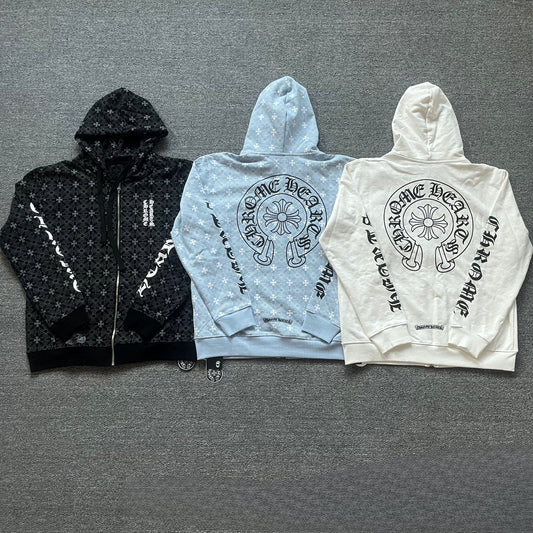 Chrome Heart Hoodie autumn and winter horseshoe dark logo zipper sweater casual hooded cardigan